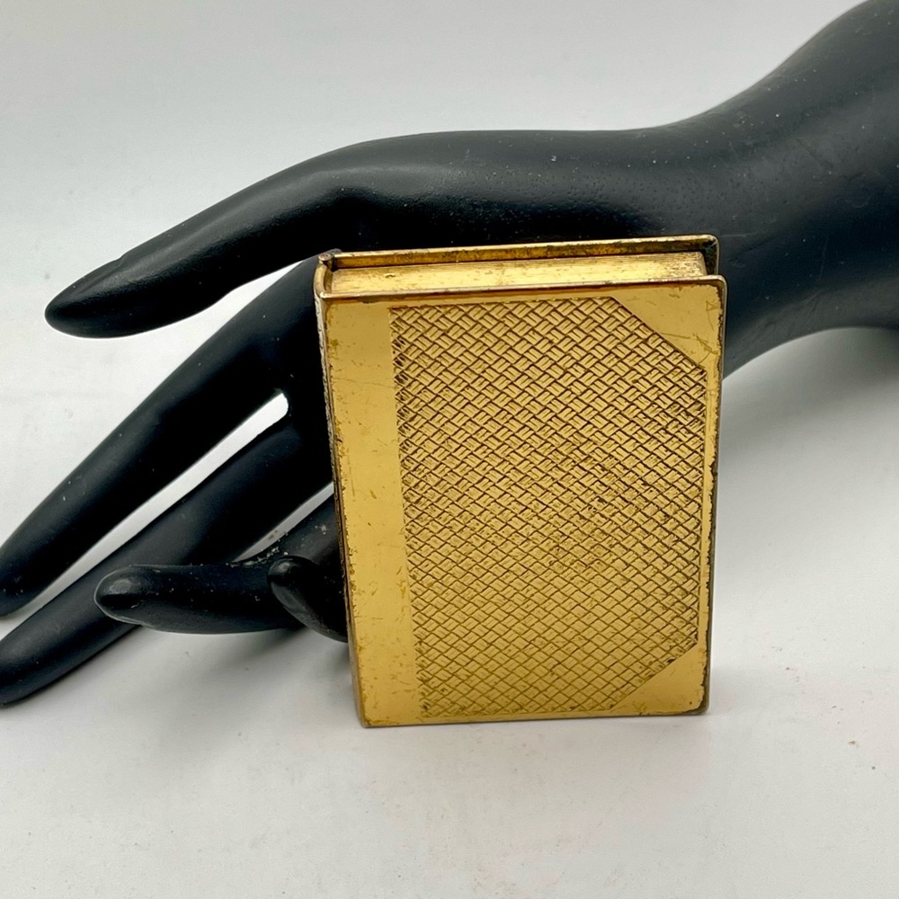 Coty New York Gold Tone Mirror Compact Book Design Hinged MCM Nice Collectible - Picture 13 of 16